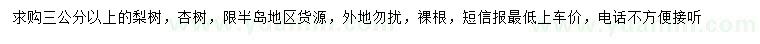 求购3公分以上梨树、杏树