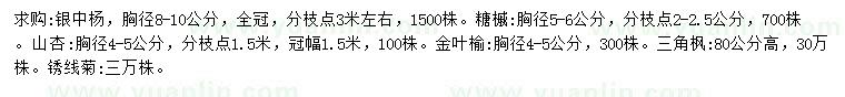 求购银中杨、糖槭、山杏等