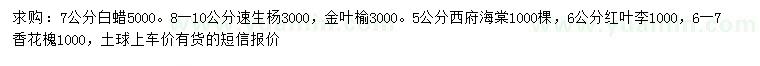 求购白蜡、速生杨、金叶榆等