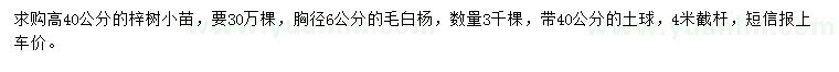 求购高40公分梓树、胸径6公分毛白杨