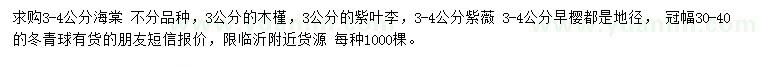 求购海棠、木槿、紫叶李等