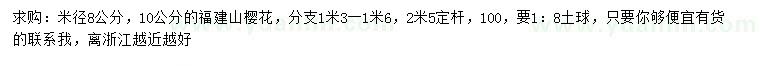 求购米径8、10公分山樱花