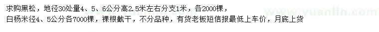 求购30量4、5、6公分黑松、米径4、5公分白杨