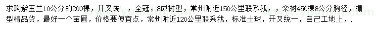 求购10公分紫玉兰、胸径8公分栾树