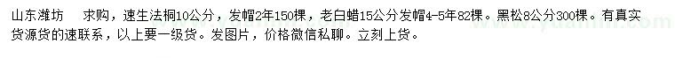 求购速生法桐、老白蜡、黑松