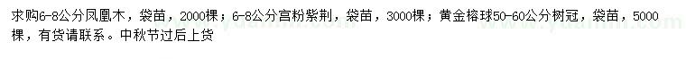 求购凤凰木、宫粉紫荆、黄金榕球