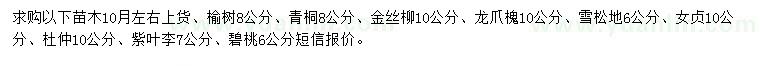 求购榆树、青桐、金丝柳等