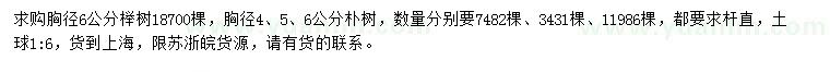 求购胸径6公分榉树、胸径4、5、6公分朴树