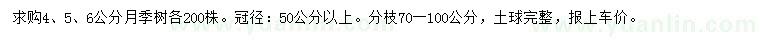 求购4、5、6公分月季树