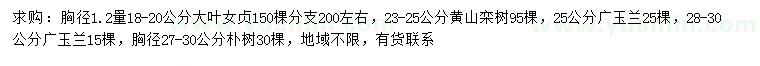 求购大叶女贞、黄山栾树、广玉兰等