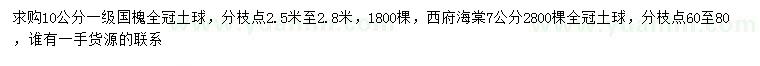 求购10公分国槐、7公分西府海棠