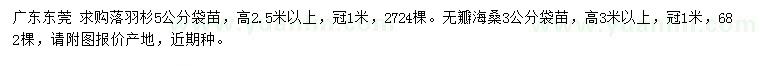 求购5公分落羽杉、3公分无瓣海桑