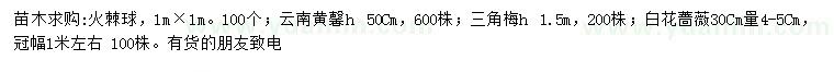 求购火棘球、云南黄馨、三角梅等