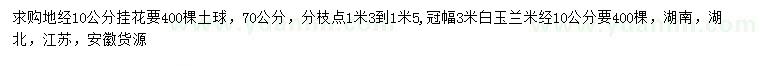 求购地径10公分桂花、米径10公分白玉兰