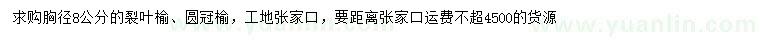 求购胸径8公分裂叶榆、圆冠榆