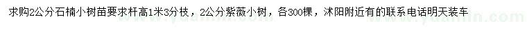 求购2公分石楠小苗、紫薇小苗