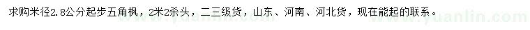 求购米径2.8公分起步五角枫