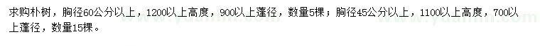 求购胸径45、60公分以上朴树