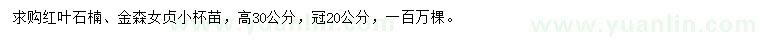 求购高30公分红叶石楠、金森女贞