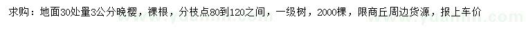 求购地面30处量3公分晚樱