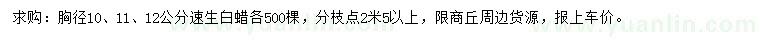 求购胸径10、11、12公分速生白蜡