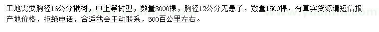 求购胸径16公分楸树、胸径12公分无患子