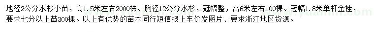 求购地径2公分胸径12公分水杉小苗、冠1.8米金桂