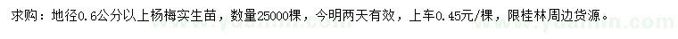 求购地径0.6公分以上杨梅实生苗