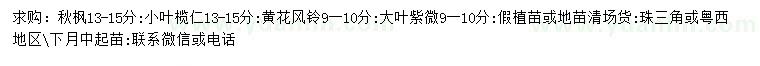 求购秋枫、小叶榄仁、黄花风铃等