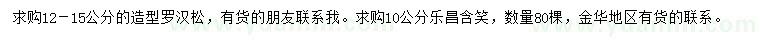 求购12-15公分造型罗汉松、10公分乐昌含笑