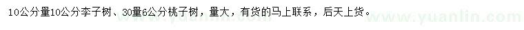 求购10公分量10公分李子树、30量6公分桃子树