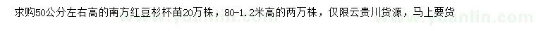 求购高50公分左右、80-120公分南方红豆杉