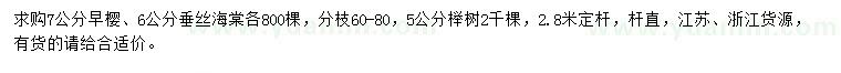 求购早樱、垂丝海棠、榉树