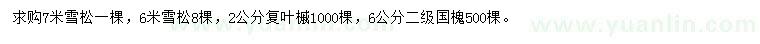 求购雪松、复叶槭、国槐