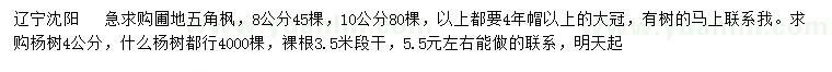 求购8、10公分五角枫、4公分杨树