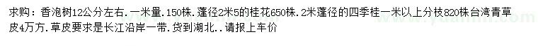 求购香泡、桂花、台湾青草皮