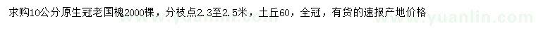 求购10公分原生冠老国槐