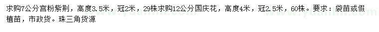 求购7公分宫粉紫荆、12公分国庆花