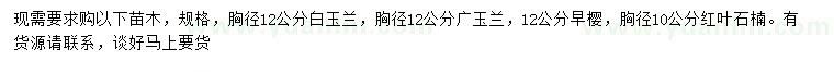 求购白玉兰、广玉兰、早樱等