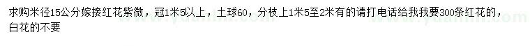 求购米径15公分嫁接红花紫微