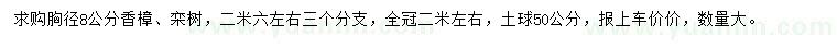 求购胸径8公分香樟、栾树