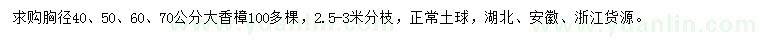 求购胸径40、50、60、70公分大香樟