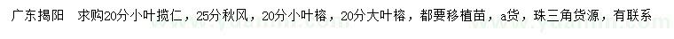 求购小叶揽仁、秋枫、小叶榕等