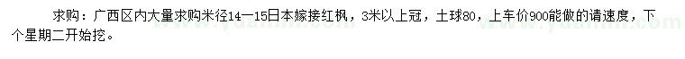 求购米径14-15公分日本嫁接红枫