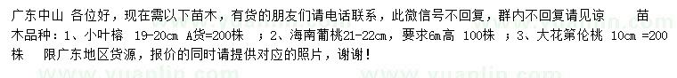 求购小叶榕、海南葡桃、大花第伦桃