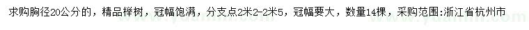 求购胸径20公分精品榉树