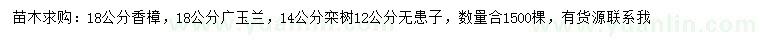 求购1香樟、广玉兰、栾树等
