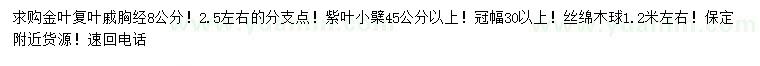 求购金叶复叶戚、紫叶小檗、丝绵木球