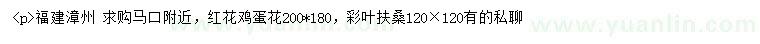 求购红花鸡蛋花、彩叶扶桑