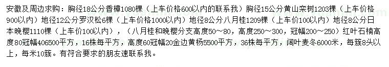 求购香樟、黄山栾树、罗汉松等